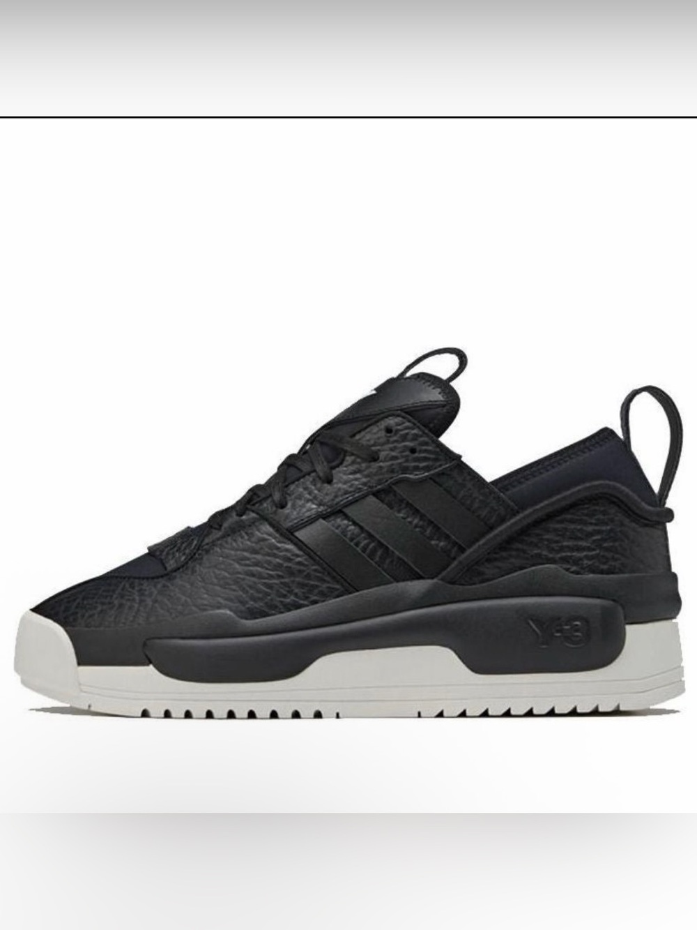 Y-3 Black Leather Low-Top Sneakers with White Sole